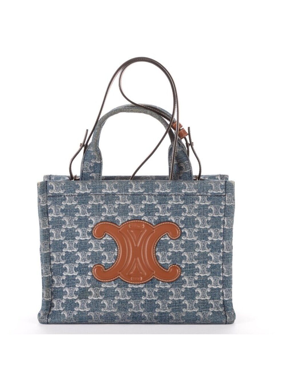 Celine Small Canvas Thais Tote Bag Blue Brown Triomphe Denim